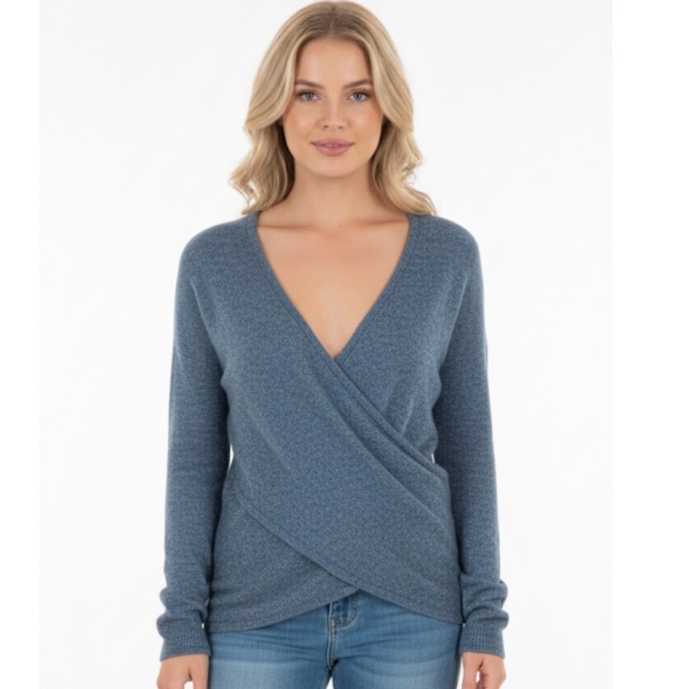KIMCHI Blu small teal oversized faux wrap sweater